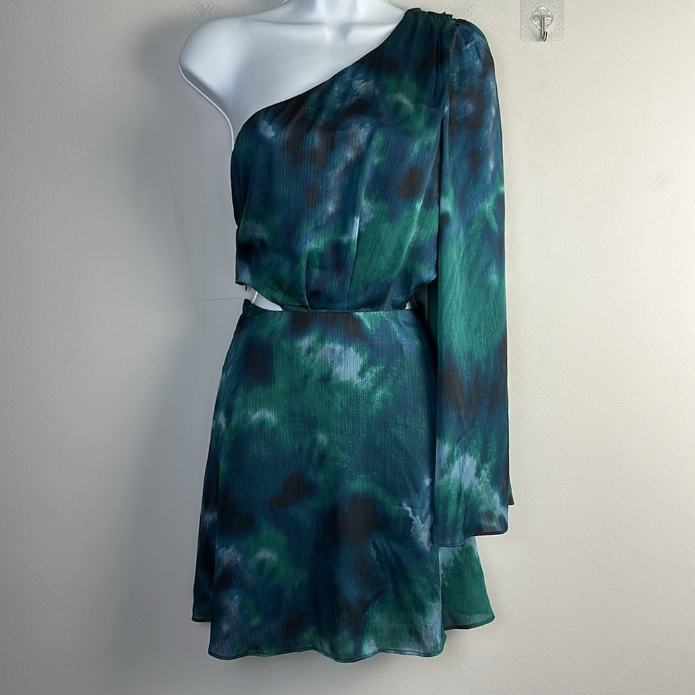 Free People Arianna One Shoulder Mini Dress Size 8 Tie Dye Cutout Sexy Party - Picture 2 of 16